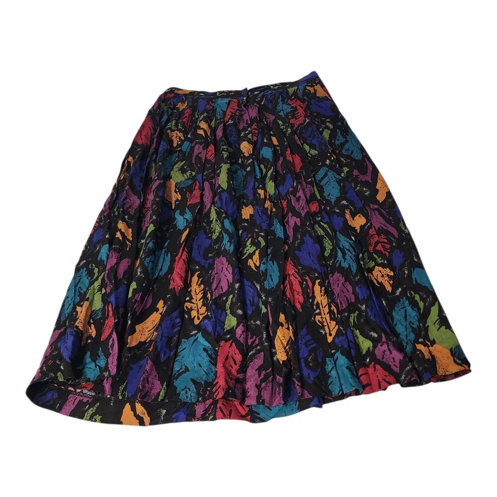 Vintage Worthington Rayon Skirt Leaf Print Full Swing Midi Skirt Colorful sz 14